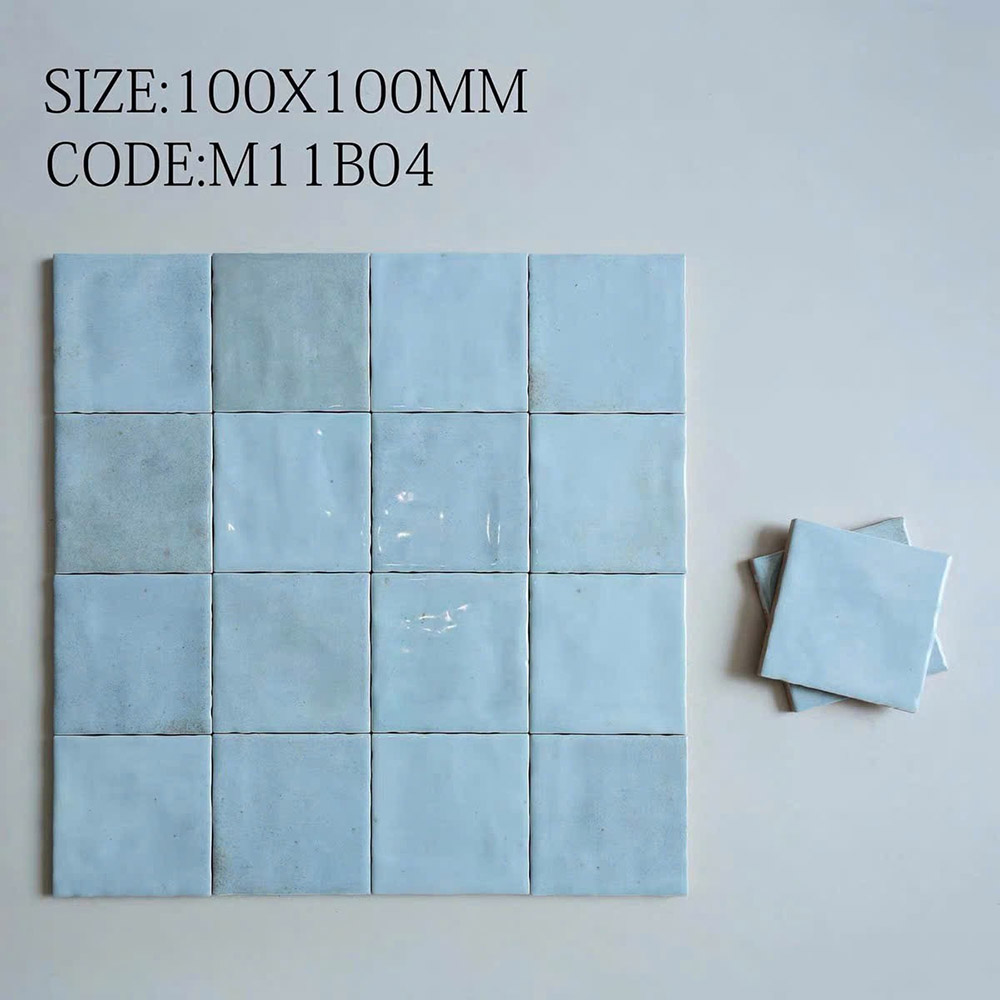 Gạch thẻ vuông bóng lượng màu xanh dương nhạt 10x10 cm M11B04